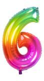 Cijfer 6 Metallic Regenboog 81cm