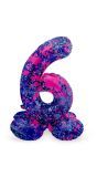 Cijfer 6 Paarse Paint Splash Staande Folieballon