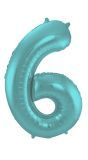 Cijfer 6 Pastel Aqua Blauw Folieballon 86cm