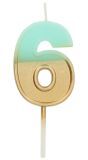 Cijfer 6 Taartkaars Retro Goud/Lichtblauw 5 cm