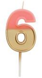 Cijfer 6 Taartkaars Retro Goud/Roze 5 cm