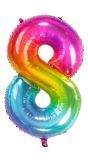 Cijfer 8 Metallic Regenboog 81cm