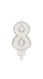 Cijfer 8 Taartkaars Chic Zilver 9 cm
