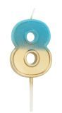 Cijfer 8 Taartkaars Retro Goud/Blauw 5 cm