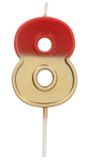 Cijfer 8 Taartkaars Retro Goud/Rood 5 cm