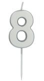 Cijfer 8 Taartkaars Zilverkleurig 5 cm