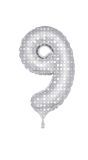 Cijfer 9 Folieballon Zilver met Witte Stippen