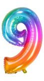 Cijfer 9 Metallic Regenboog 81cm
