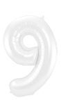 Cijfer 9 Metallic Wit Folieballon 86cm