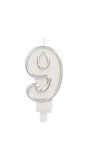 Cijfer 9 Taartkaars Chic Zilver 9 cm