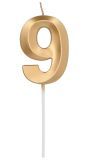 Cijfer 9 Taartkaars Metallic Goud 7 cm