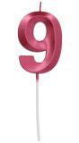 Cijfer 9 Taartkaars Metallic Roze 7 cm