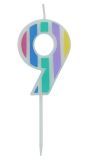 Cijfer 9 Taartkaars Pastel Kleuren 5 cm