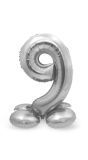 Cijfer 9 Zilver met Standaard 72cm