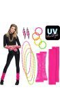 Complete 80's Retro Neon Roze Accessoire Set