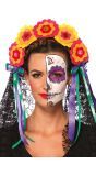 Day Of The Dead Haarband met Sluier en Bloemen