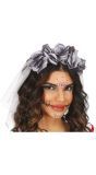 Dia De Los Muertos Hoofdband met Grijze Rozen en Sluier