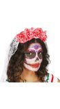 Dia De Los Muertos Hoofdband met Rozen en Sluier