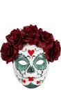 Dia De Los Muertos Masker met Bordeauxrode Rozen