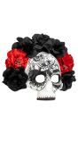 Dia De Los Muertos Schedel Masker met Bloemen Zwart Rood