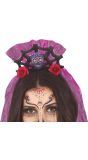 Dia De Los Muertos Tiara met Sluier Paars