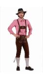 Donkerbruine Leren Oktoberfest Lederhose met Bretels voor Heren