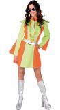Fluor Oranje Groene Disco Jurk Dames