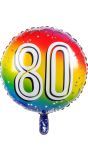 Folieballon Cijfer 80 Regenboog