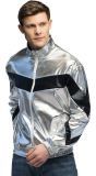 Fout Zilver Metallic Retro Trainingsjasje Heren Met Zwarte Strepen
