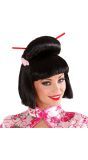 Geisha Pruik met Bloem en Chopsticks