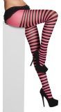 Gestreepte Panty Dames Neon Roze Zwart