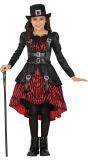 Gothic Girl Steampunk Kostuum Kind Zwart Rood