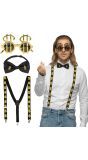 Gouden Dollar Feestset Bril Strikje Bretels
