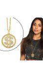 Gouden Dollar Teken Ketting met Diamanten