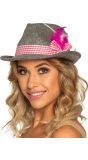 Grijze Duitse Hoed met Roze Veren