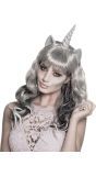 Grijze Unicorn Spook Pruik met Hoorn