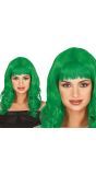 Groene Dames Pruik Lang Krullend met Pony