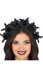 Halloween Hoofdband Zwarte Bloemen en Vleermuis