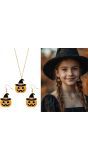 Halloween Oranje Pompoen Oorbellen en Halsketting Kind