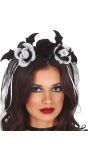 Halloween Zwart Grijze Glitter Haarband met Sluier