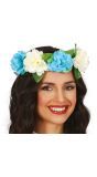 Hawaii Bloemenkroon Blauw Wit Volwassenen