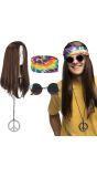 Hippie Woodstock Accessoireset Heren Pruik Bril Hoofdband