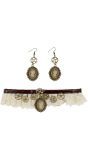 Kanten Steampunk Choker en Oorbellen