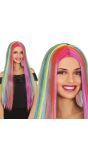 Kleurrijke Dames Regenboog Pruik Lang Stijl