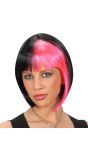 Korte Zwart-Roze Pruik