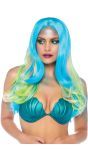 Lange Blauw Groene Pruik