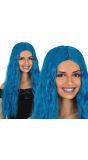 Lange Blauwe Pruik Golvend Dames