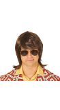 Lange Heren Seventies Pruik Bruin