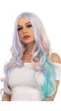 Lange Pastel Kleuren Regenboog Pruik