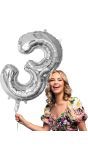 Mega Zilveren Folieballon Nummer '3' 86cm